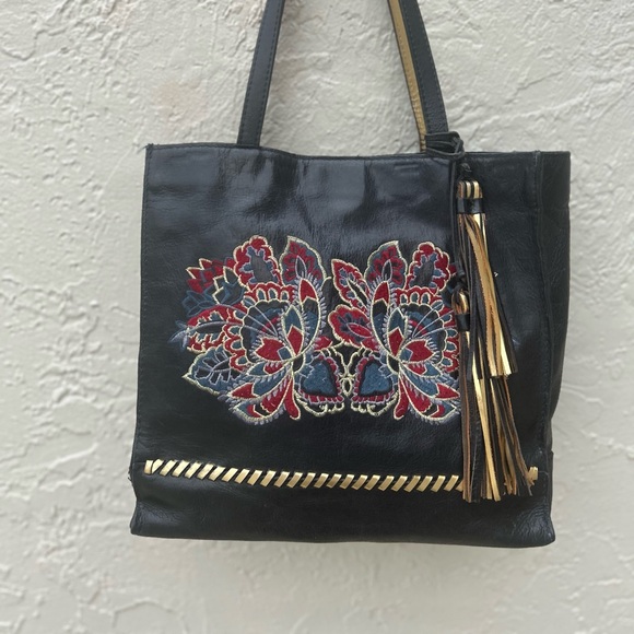 Patricia Nash Toscan Tote Black Leather with Embroidered Flowers - Picture 1 of 10